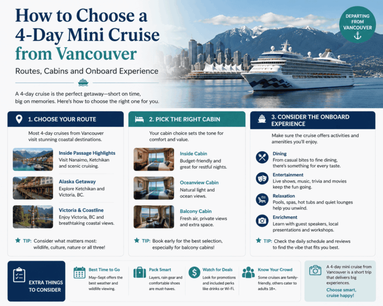 How to Choose a 4-Day Mini Cruise from Vancouver: Routes, Cabins and Onboard Experience